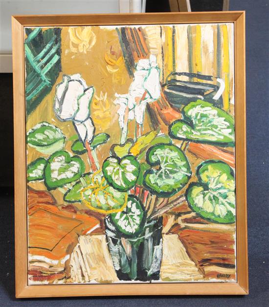 § John Bratby (1928-1992) Still life with pot plant 20 x 16in.